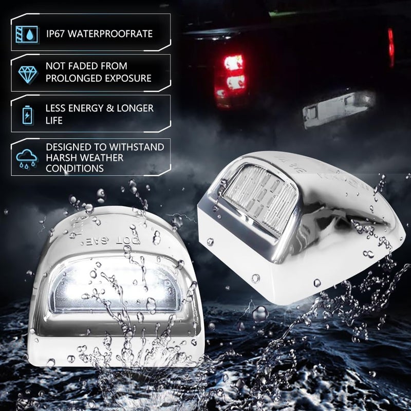 VANKUB LED License Plate Light for Chevy Silverado 1500 2500 3500 Suburban Tahoe GMC Sierra Yukon XL Cadi-llac Escalade Pickup Truck, Chrome Housing Led Rear Tag Lamp, 6000K Xenon White Lights, 2 PCS - Image 4